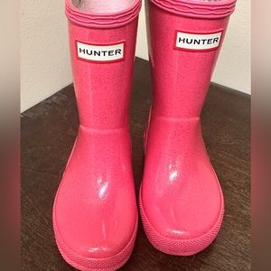Pink Sparkle Hunter Rain Boots, Toddler Size 7UK/8B/9G